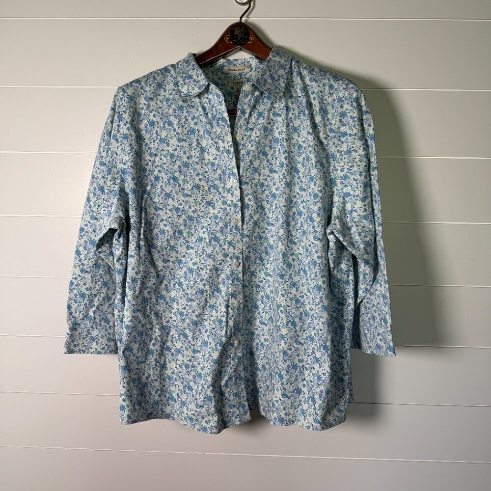 Vintage L.L.Bean Blue Floral Print Button-Down Shirt Size 2X Wrinkle Resistant